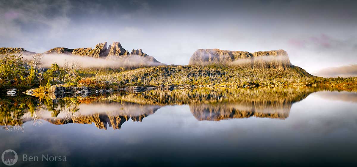Landscape photographic print of Lake Elysia and the Ducane Range, Tasmania