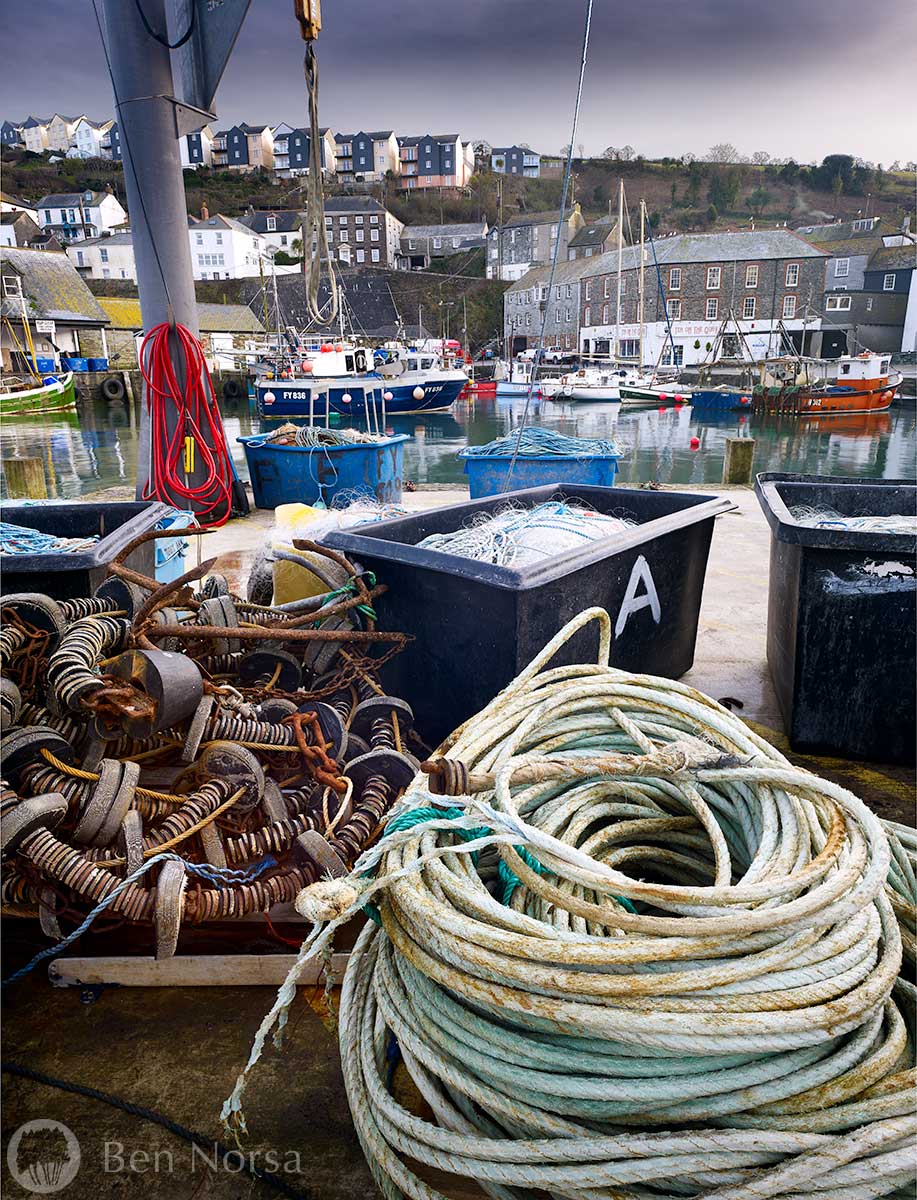 Landscape photographic print of Fishing equipment, Mevagissey, Cornwall UK