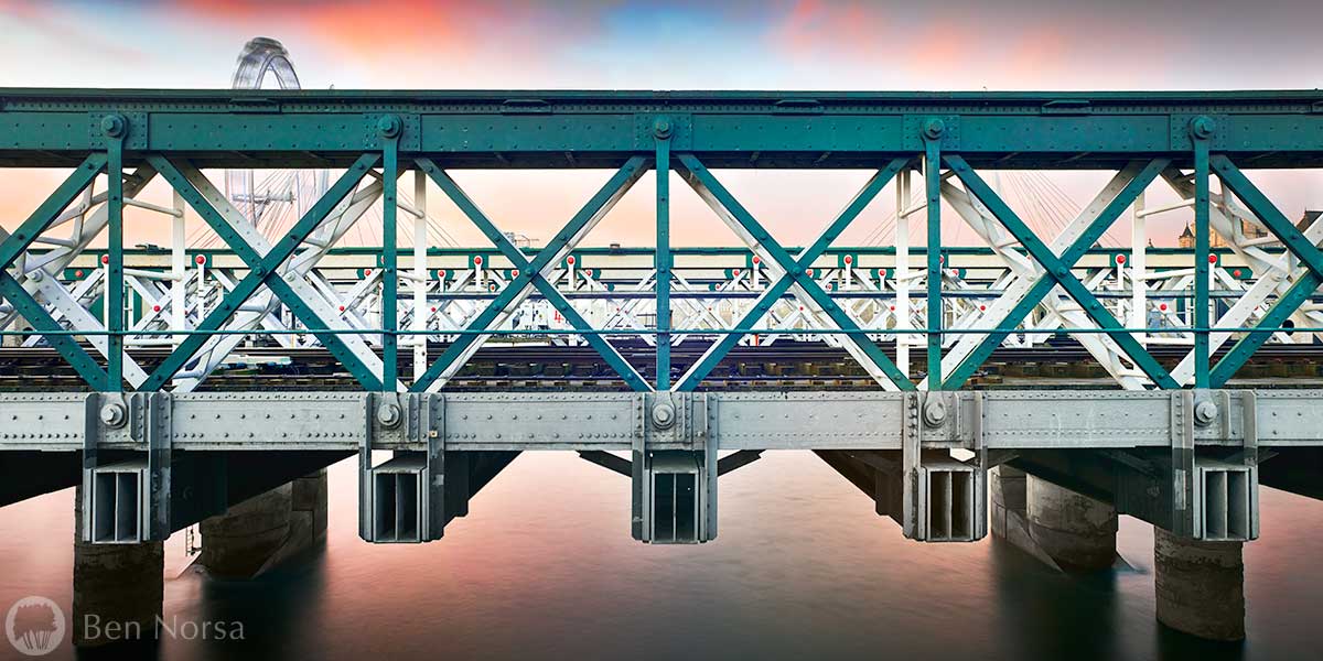 Panoramic landscape photographic print of Embankment Bridge, London