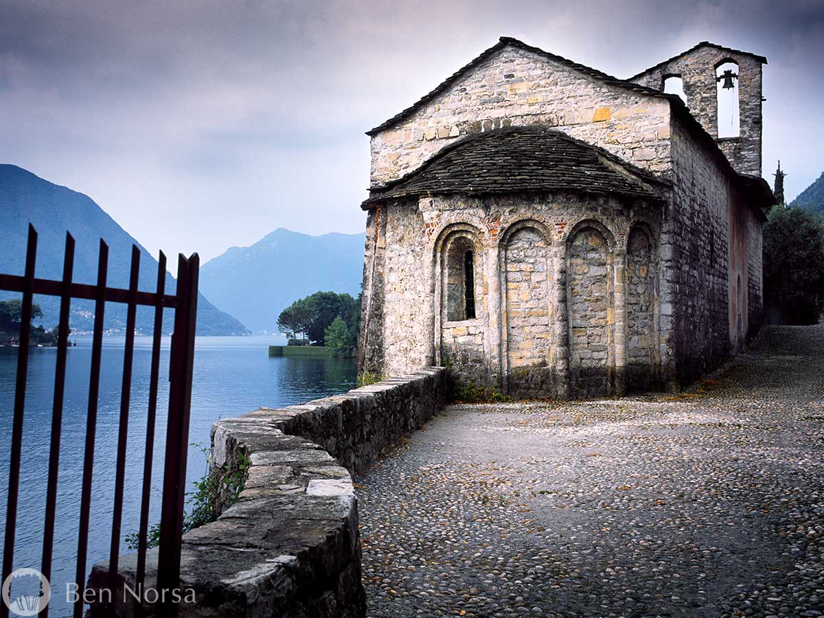 Landscape photographic print of St Giacomo church - Lake Como, Italy