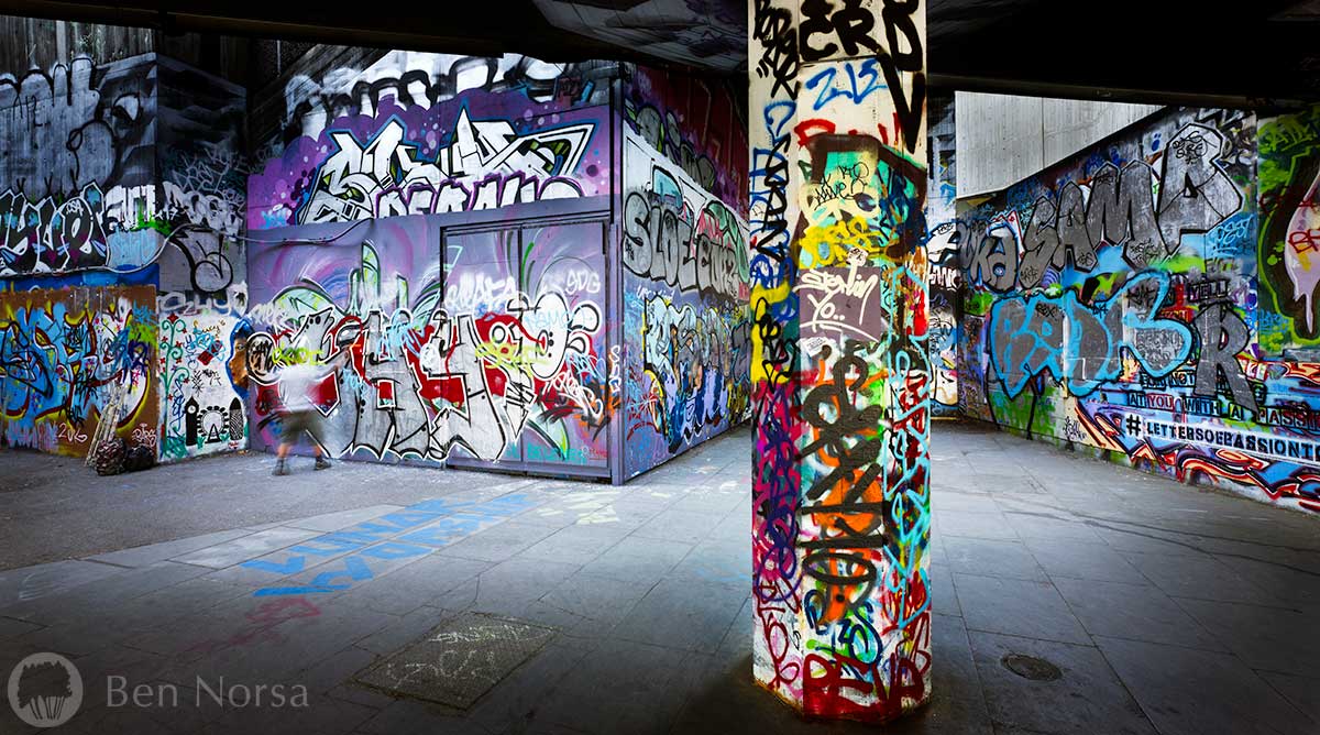 Landscape photographic print of Southbank graffiti, London, UK