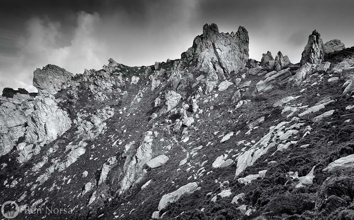 Landscape photographic black and white print of The Western Arthur Range